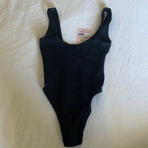 Missguided Crinkle black one-piece bathing suit